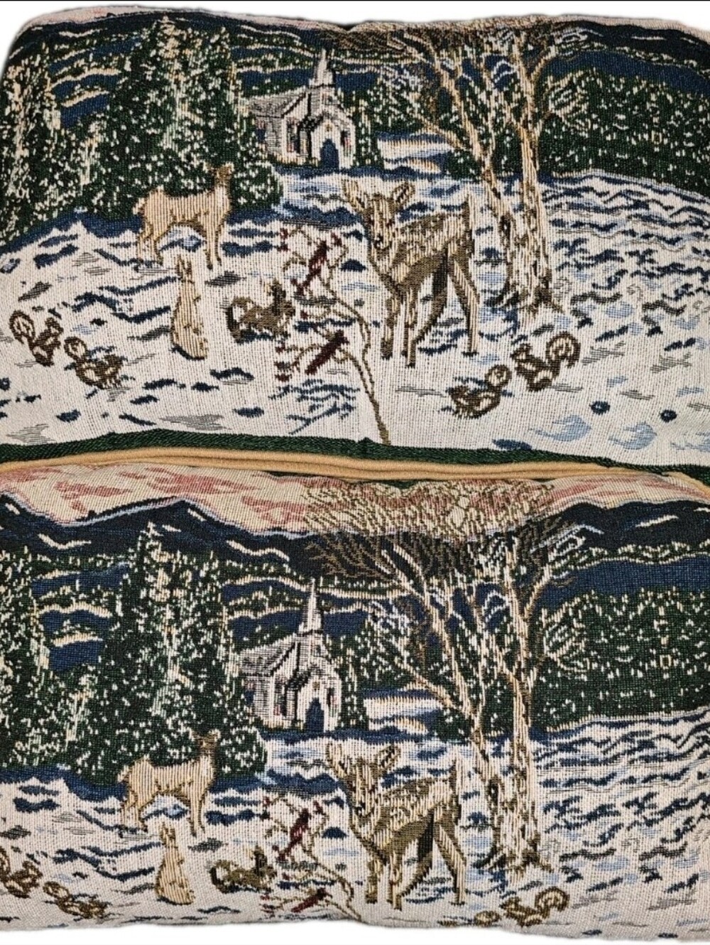 Winter Scene Tapestry Pillow Set of 2 Christmas Deer Church Cardinals Landscape
